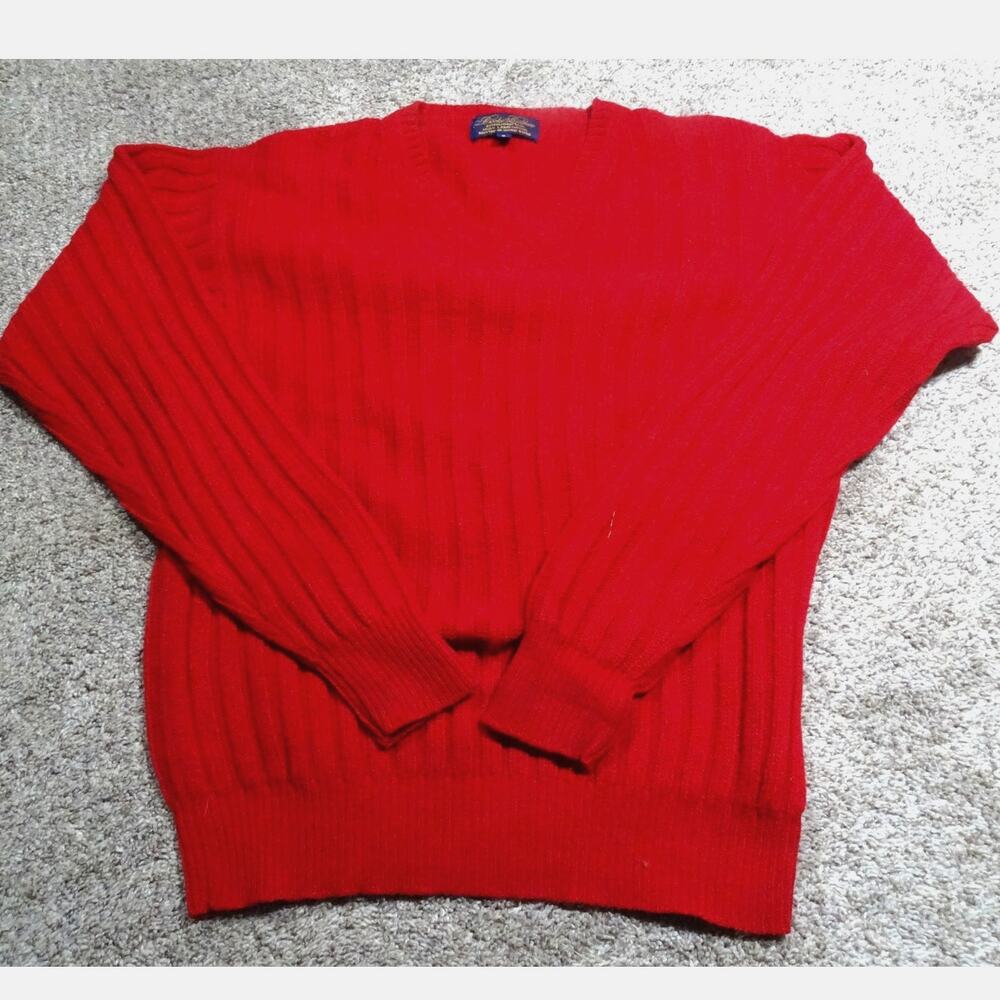 Vintage Brooks Brothers Red Lambswool V-Neck Sweater Size Small Preppy Classic